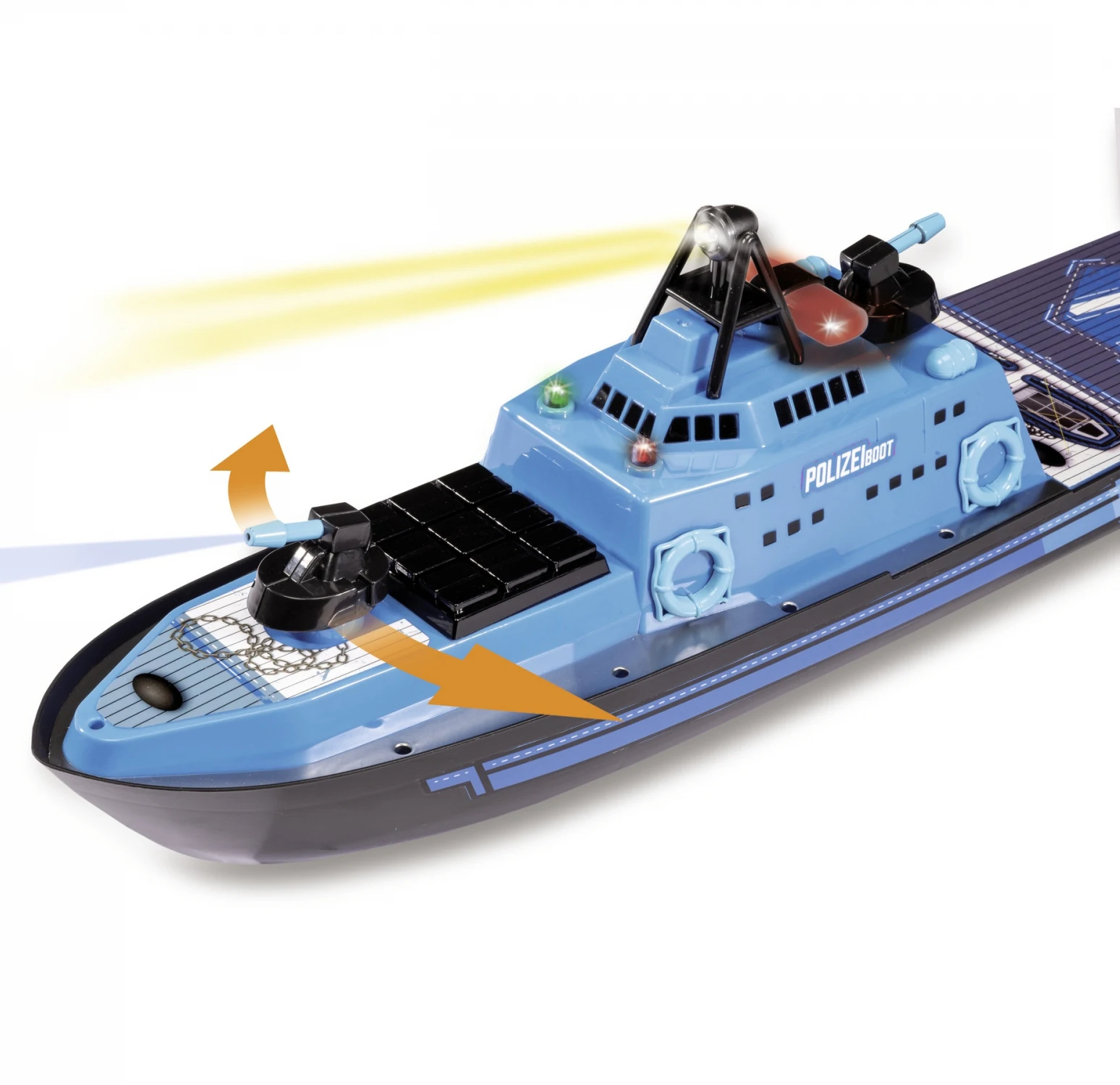 Dwi Dowellin 2.4G RC Police Boat with One-Button Water Spray, with LED Light
