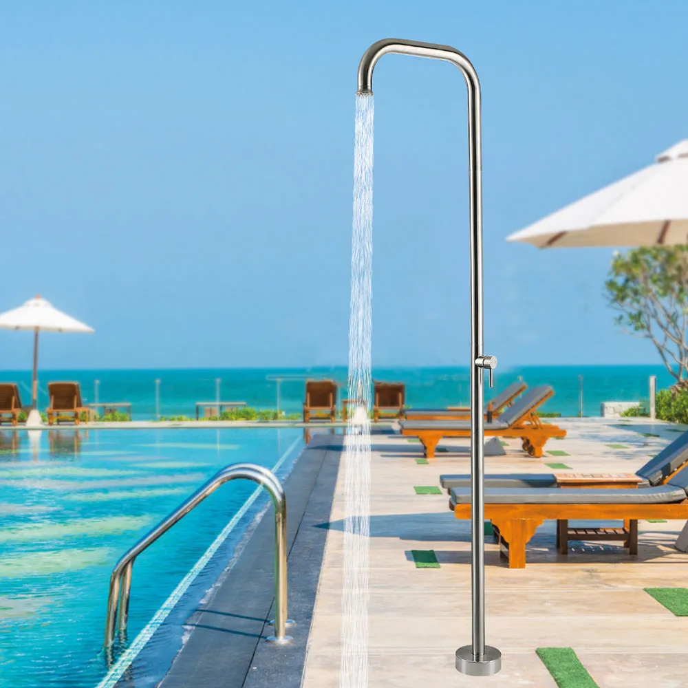 Outdoor Floor Faucet Vertical Tall Outdoor Shower 304 Stainless Steel Beach Faucet Hot & Cold Shower Columns