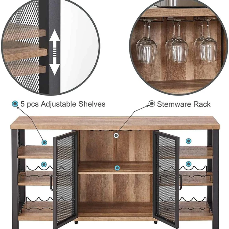 Industrial Style Wood Wine & Coffee Bar Cabinet Sideboard Table Set for Dining Living Room Bedroom Use