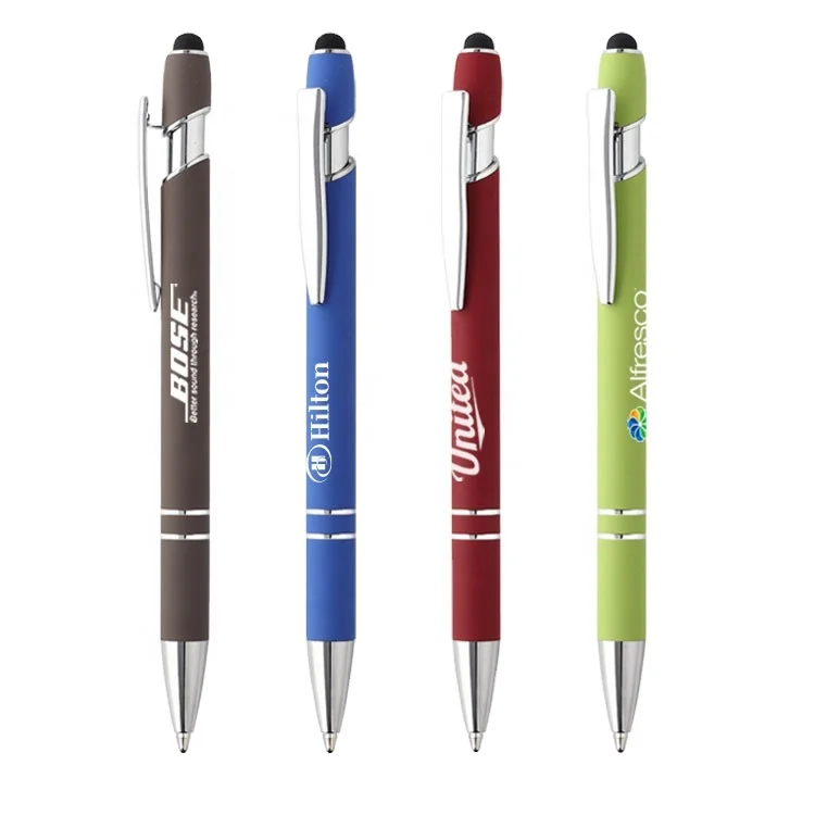 Hot selling promotional metal rubber color pens high quality aluminium pens with touch screen stylus