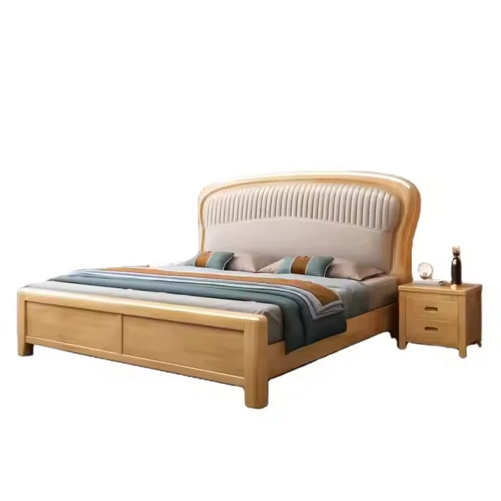 High Quality Luxury Solid Wood Queen Size Bed Wooden Bed Frames Bedroom Furniture Set