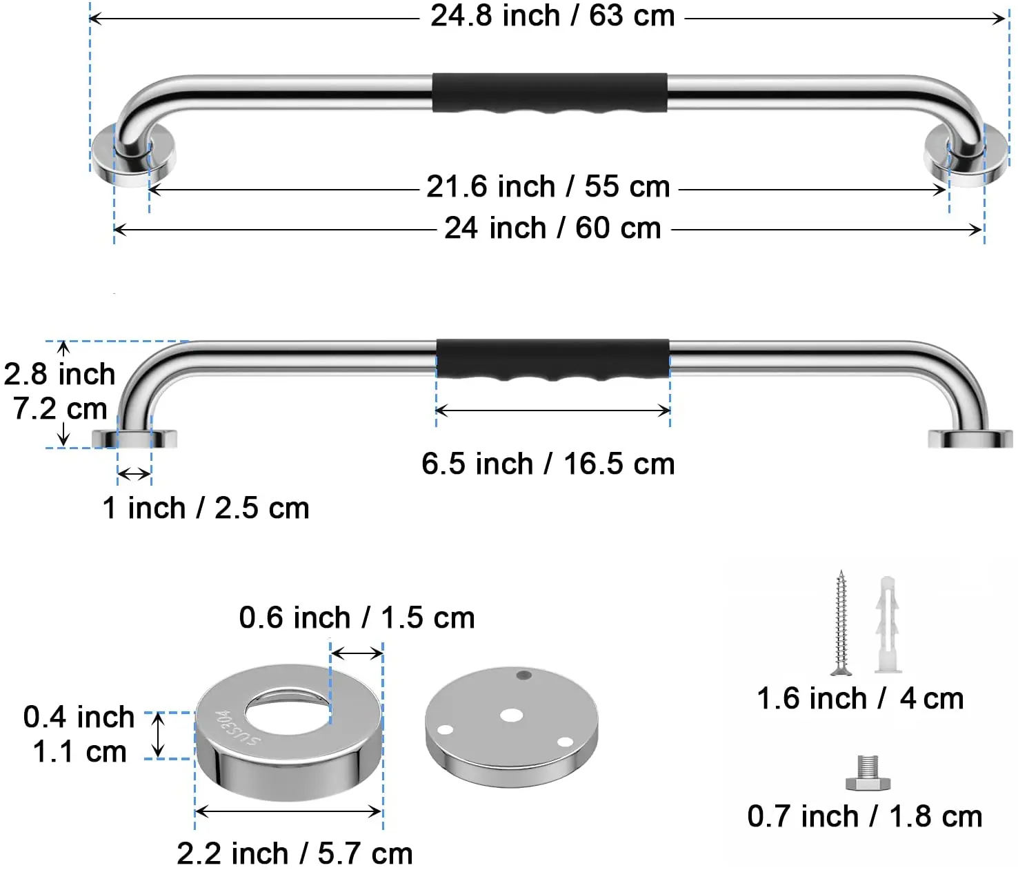 2022 Factory Wholesale Safety Shower Handle 304 Stainless Steel Bathroom Grab Bar