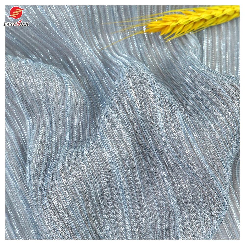 Good price comfortable pleated 100% polyester glitter crushed crinkled pleated fabrics for dresses