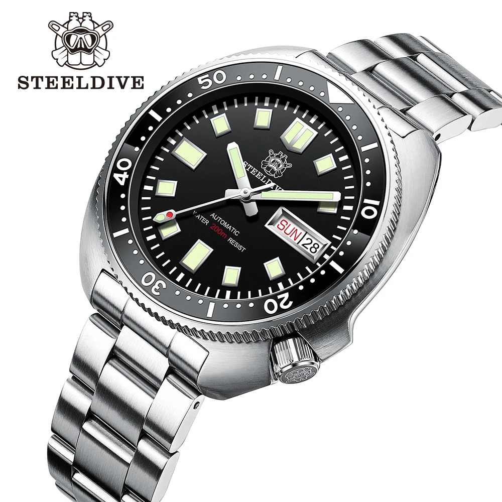 Day and Date Dive Watch! STEELDIVE Brand SD1970W 200M 20ATM Ceramic Bezel Sapphire Glass Autoamtic 6105 Turtle Dive Watch
