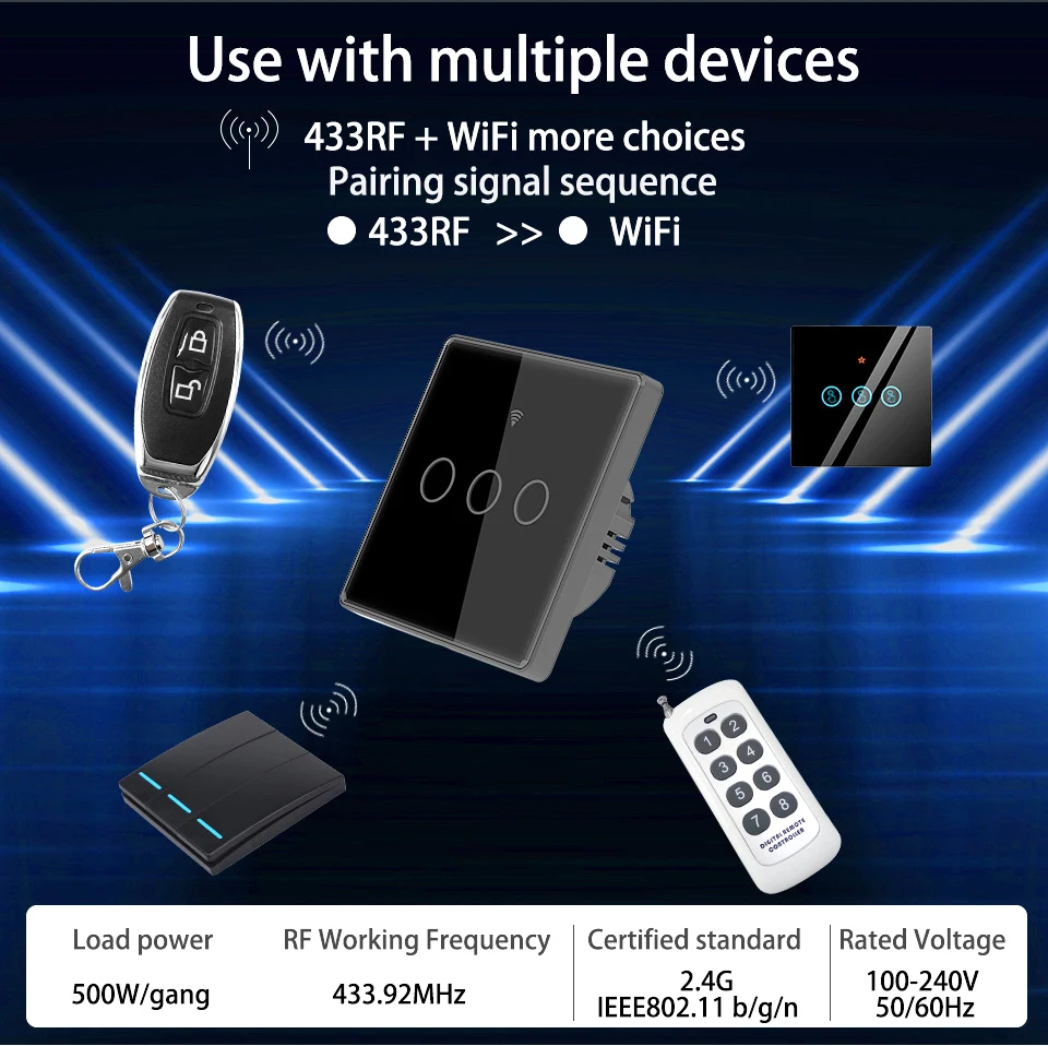 Smartphone Control WiFi Smart Electric Switches remote control smart home 3 Gang Switch
