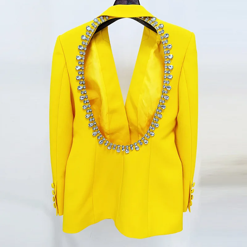 BA2256 Women Sexy Backless Long Sleeve Luxury High Quality Jacket Crystal Rhinestone Mini Blazer Dress