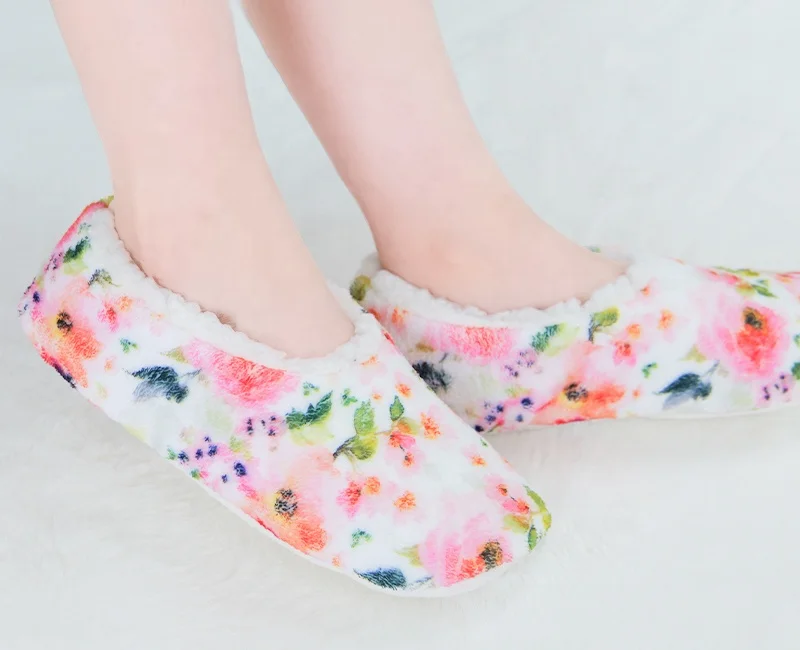 OEM Super Soft Furry Winter flower print Sock Slippers for Women Anti-Slip and Anti-Slippery Winter Cozy Socks Warm Slipper