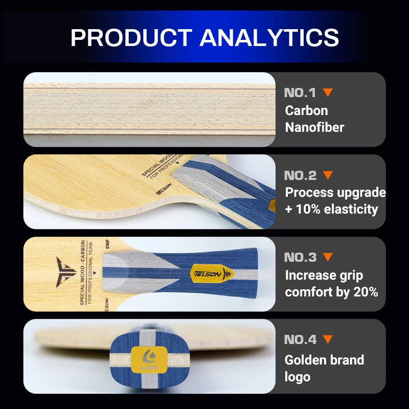 Loki High elastic Koto Facial Material Fast attack ping pong blade 7 Layer Telson CNF Fiber Wood Blade Table Tennis