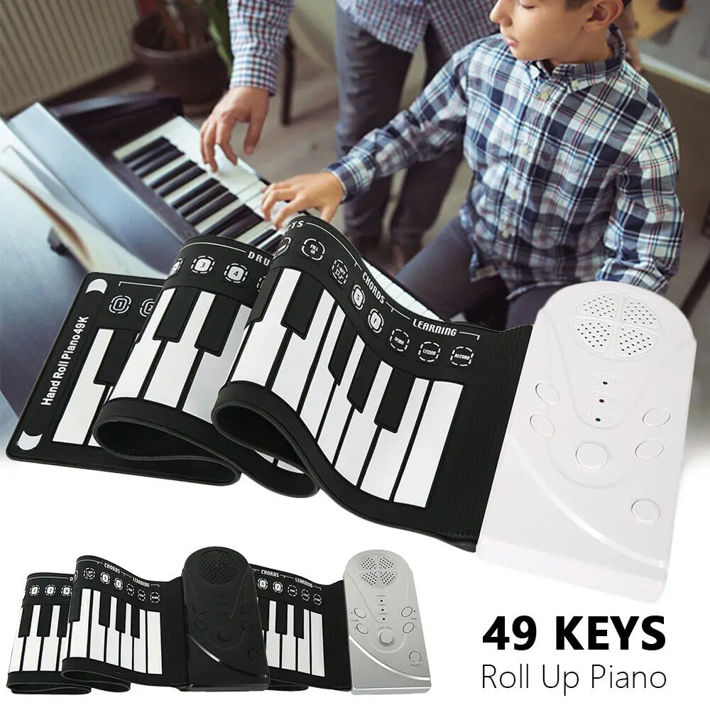 USB Hand Roll Up Piano Portable Folding Electronic Organ Keyboard Instruments 49 Key for Music Lovers Playing Accessories
