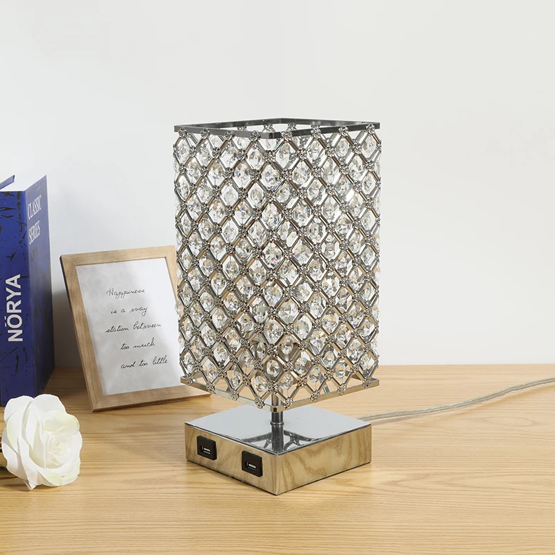 Touch Control Crystal Table Lamp Set of 2 Bedside Nightstand Lamps with 2 USB Charging Ports,Crystal Decorative Desk Lamp