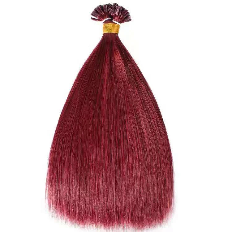 
Wholesale price 100% Double drawn remy European human hair straight red color U tip keratin hair extension 