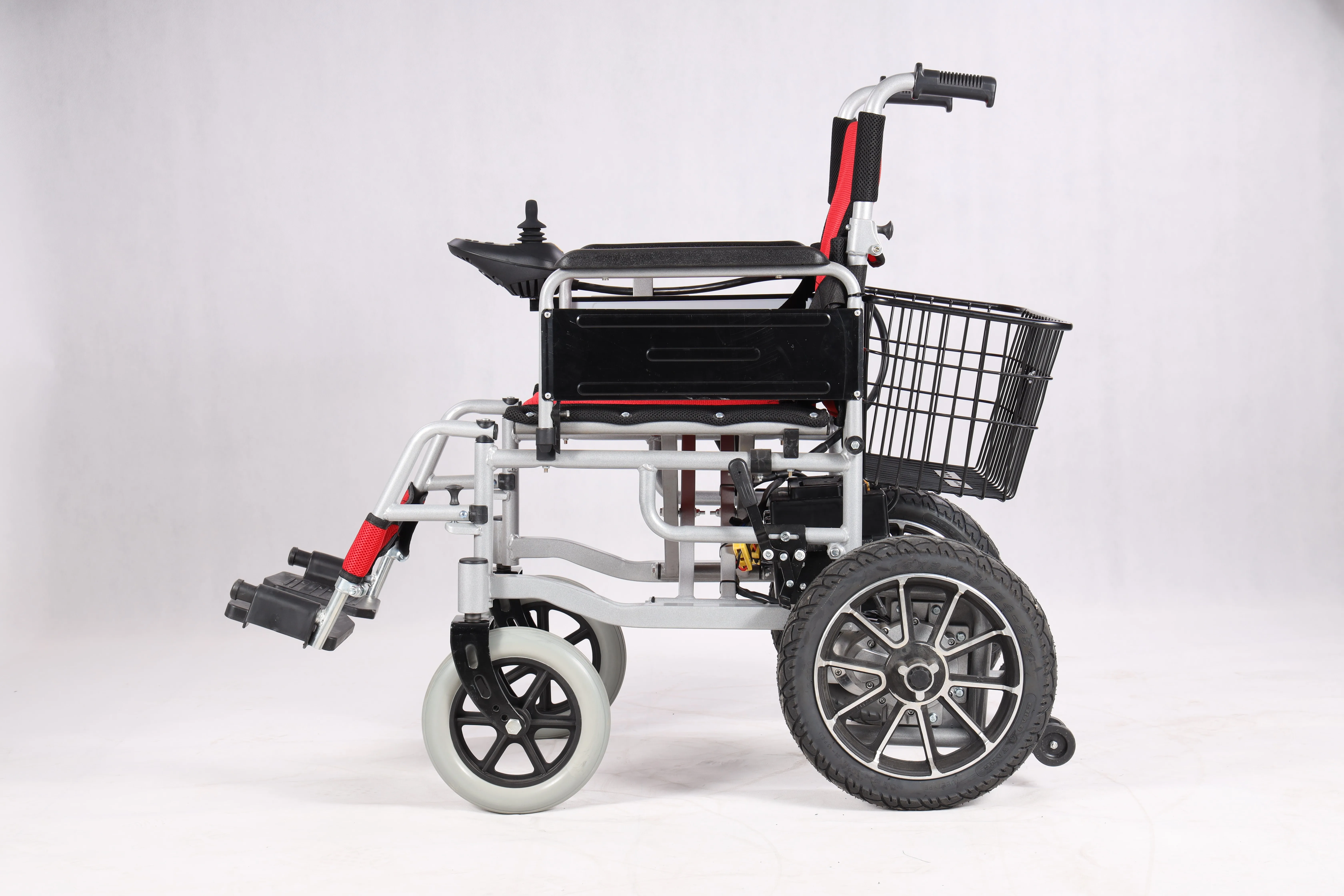 electric wheelchair Double 250 watt electric motor drive front wheel non inflatable PU wheels speed 0-8km/h range 10-20km