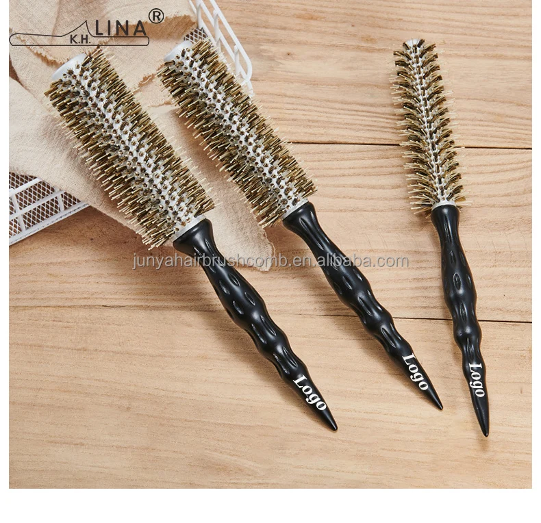 Круглая Профессиональная щетка с деревянной Кабановой щетиной, быстро сохнущая щетка для распутывания волос