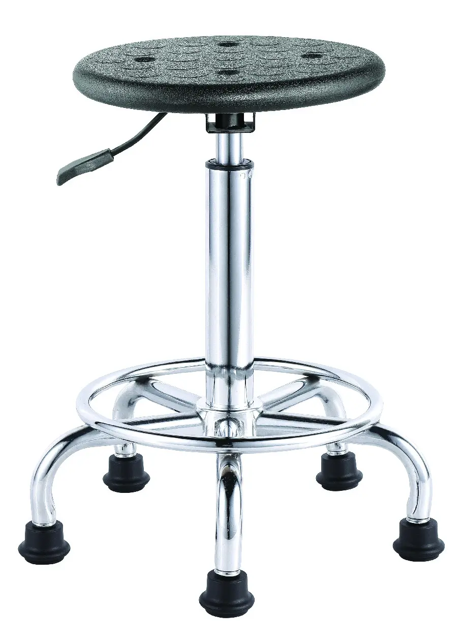 Round Swivel Stool with Wheels PU Leather Height Adjustable Stool for Laboratory,Black