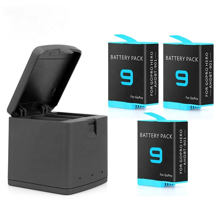 Junnx For Go pro hero 9 black action camera accessories Battery 1720mAh 3 Channel Charger With Cable