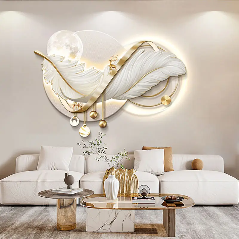 Abstract Feather UV Printing Craving Crystal porcelain Wall Art Home Good Decoration For Living Room Bedroom Hotel Luxury Decor