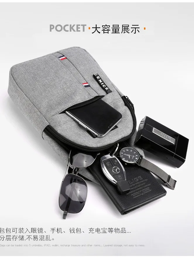 Custom Logo Earphone Hole Waterproof Sport Shoulder Sling Crossbody Men Chest Pack Bag Men Sling Bag