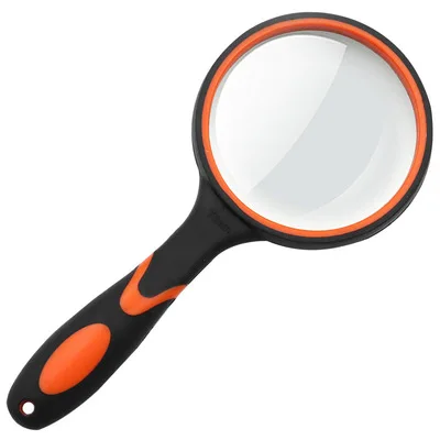 6X Hd Optical Lens Rubber Anti Falling Plastic Handle Elderly Reading Hand-Held Glass Orange Magnifying Glass