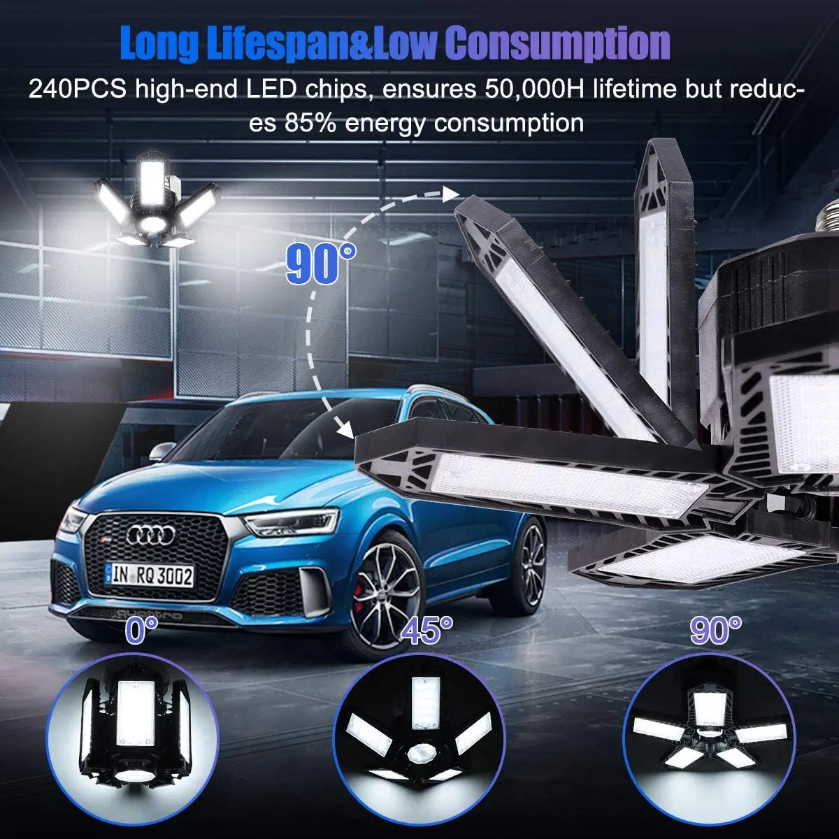 Amazon Hotsale Cheap ABS Plastic 100W LED Garage Lights With 5 Deformable Panel For Basement And Workshop