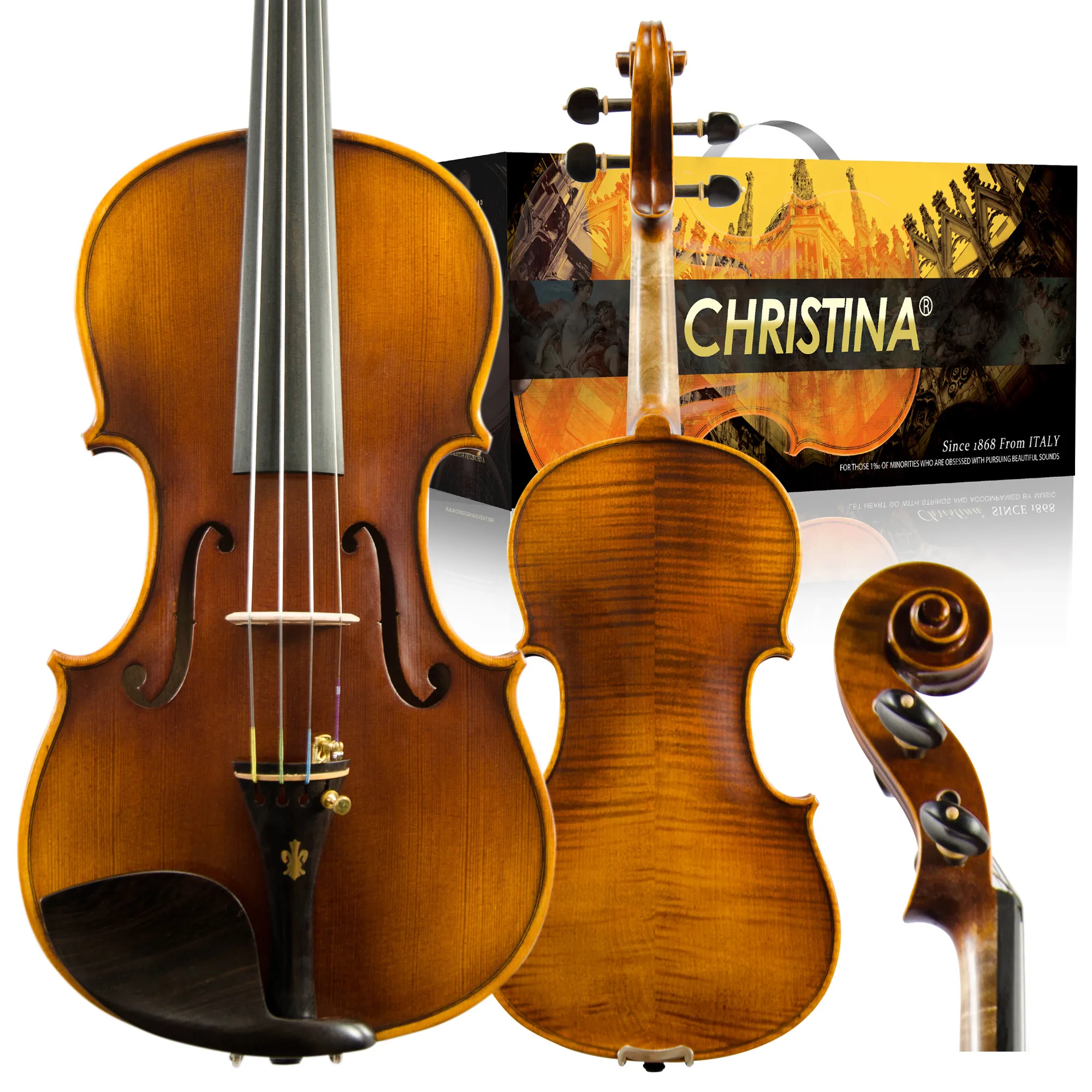 CHRISTINA Hot Sale V05B 4/4 Full Size Handmade Solid Wood Violin Featuring Spruce Face Maple Back/Side with Gift String Bow