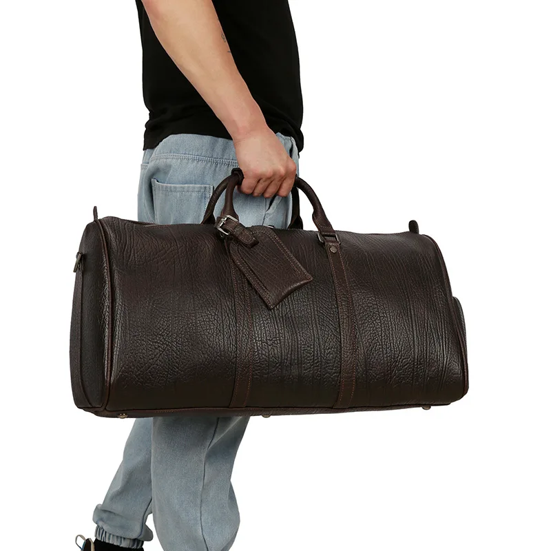 Fashion Luxury Real Cow Hide LEATHER Shoe Compartment Large Capacity Vintage Men Weekender Duffel Bag Travel Duffle Bag