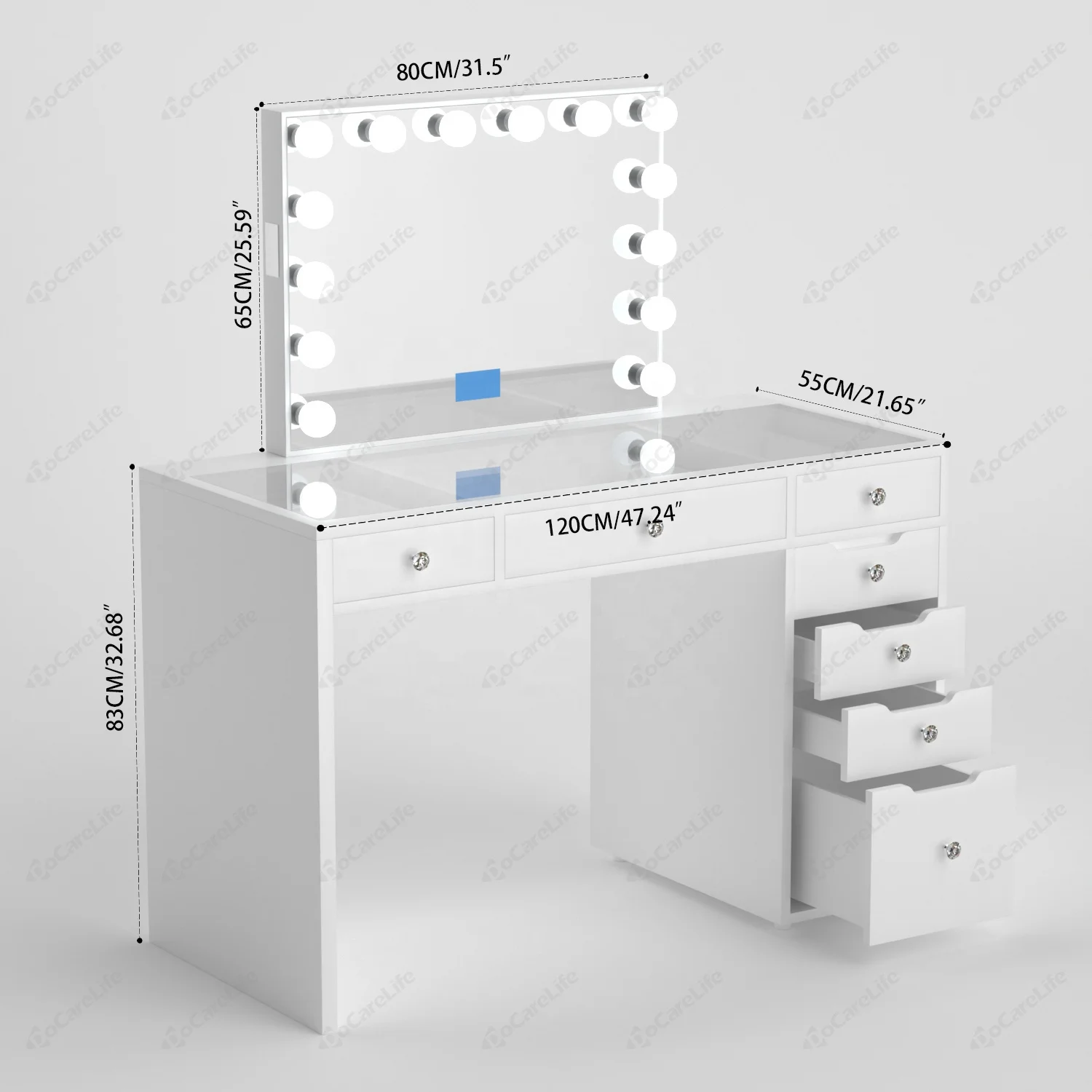 Stock on USA! Docarelife Hollywood professional MDF WOOD GLASS Makeup Table Set with Lighted Mirror