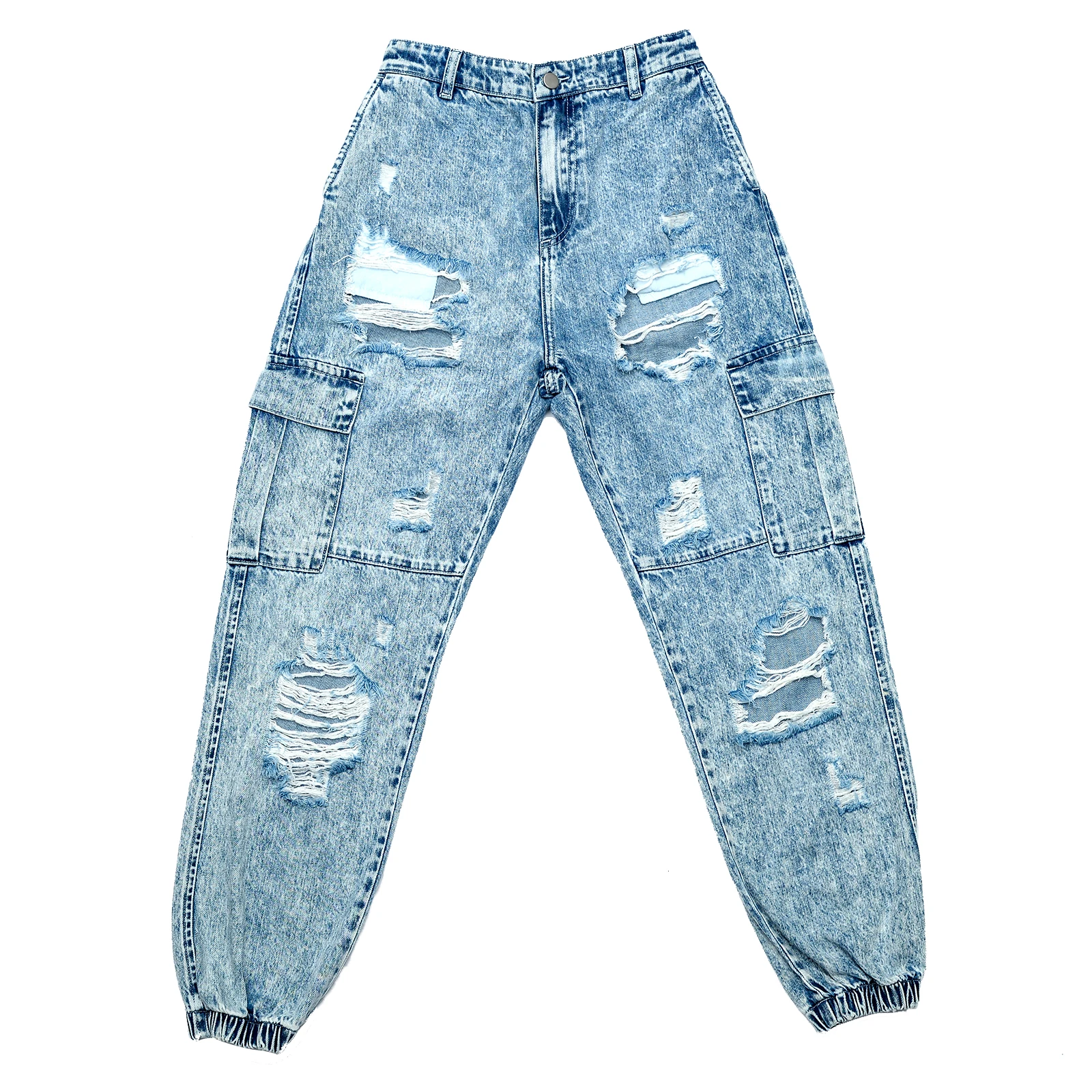 
Женские рваные джинсы со средней талией, повседневные джинсовые брюки-спрей 