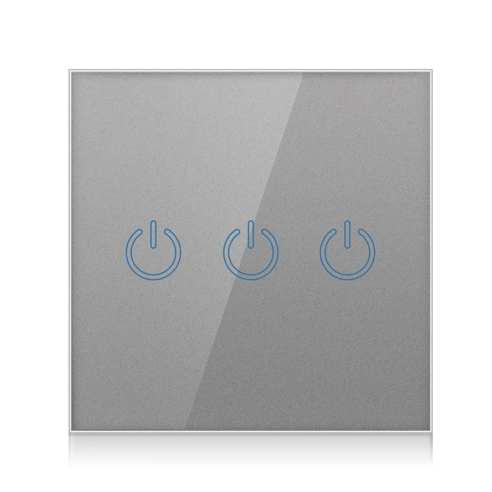 86 series Tempered Glass Panel EU Standard 3 Gang  Smart Control Light Tuya WiFi Touch Screen Light Wall Switch