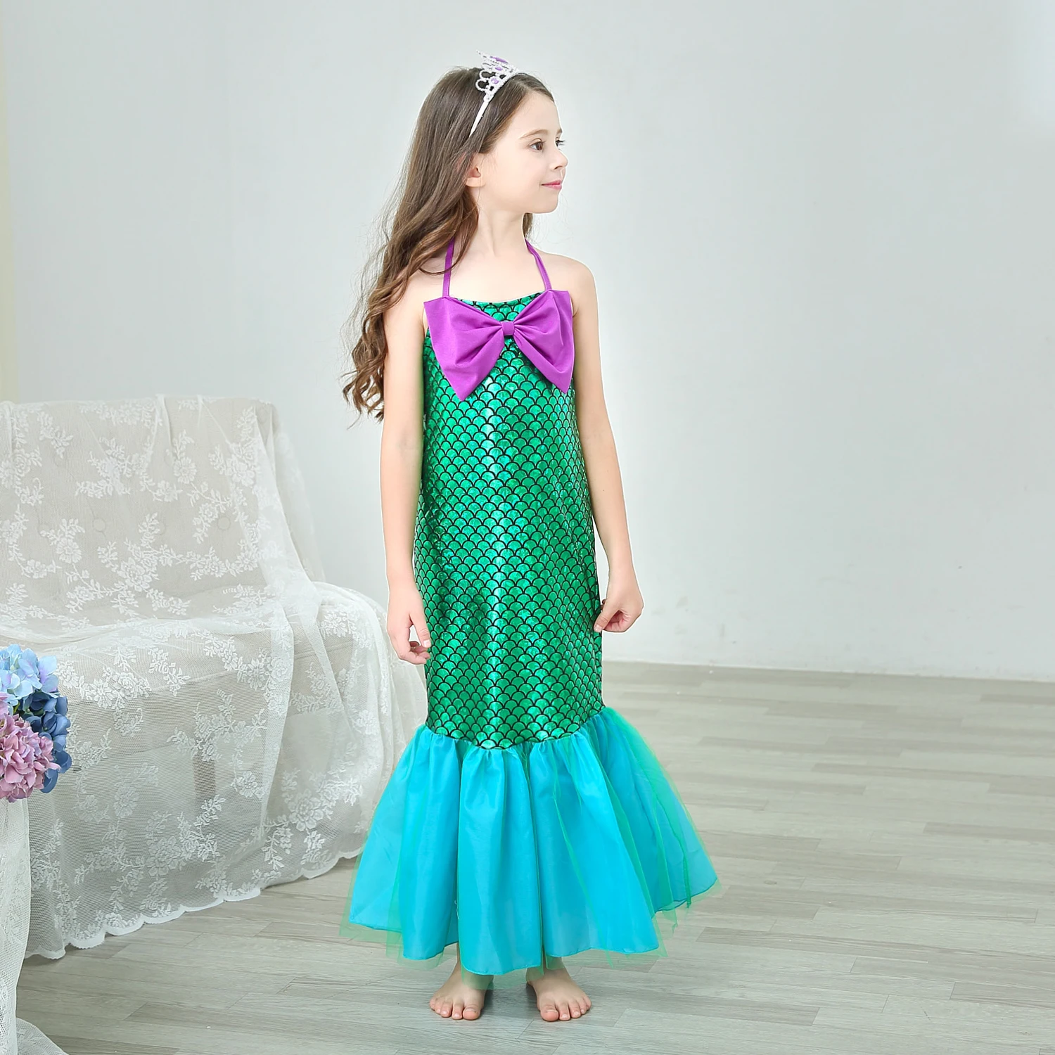 Little Adventures Magical Mermaid Princess Dress Up Baby Costume Kids Spaghetti Cosplay Swim Clothes D75