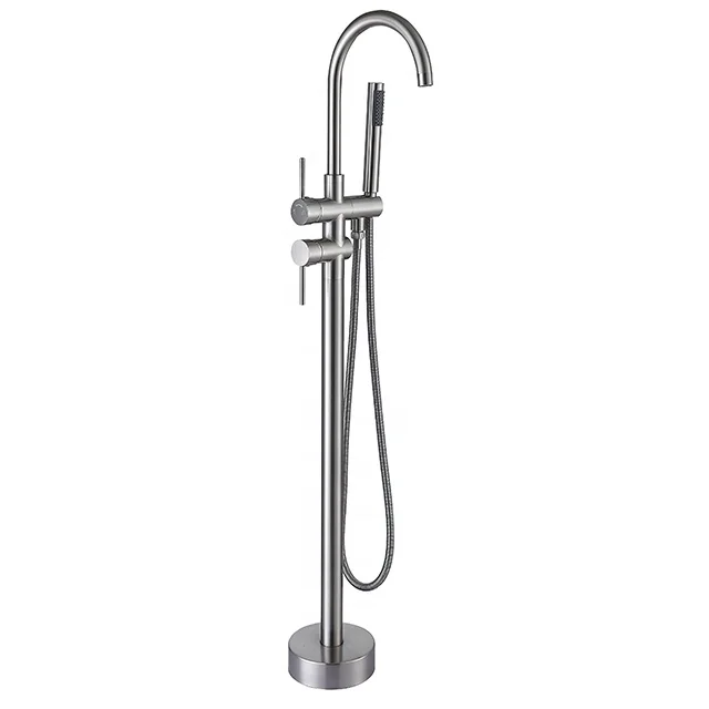 Chrome plated Bathroom Free standing Bathtub Faucet Floor stand waterfall shower mixer