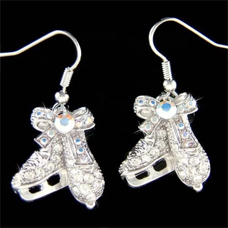 Crystal ice figure skating hockey shoes skate jewelry earrings for girls