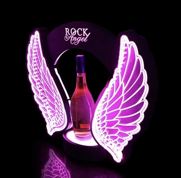 Customized LED Flashing Angel Wings Wine Champagne Bottle Glorifier Presenter Rechargeable Beer Bottle Display Stand For Bar