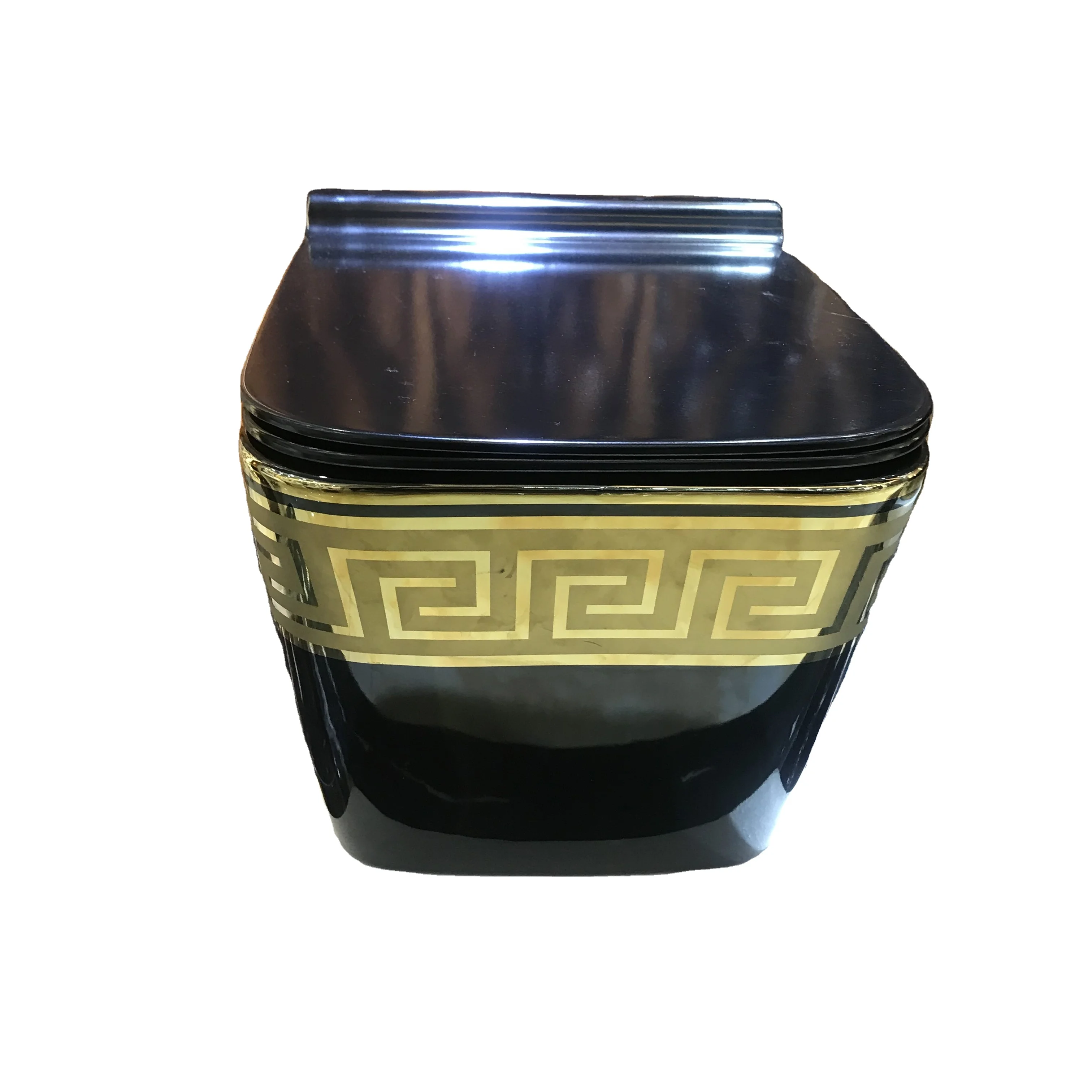 Black golden wall mounted hanging toilet bowl ceramic bathroom luxury gold plated wall hung toilet
