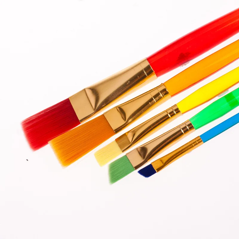Children Painting Colorful Paint Brush Set Round and Flat Brush Artist Watercolor Oil Brush Drawing