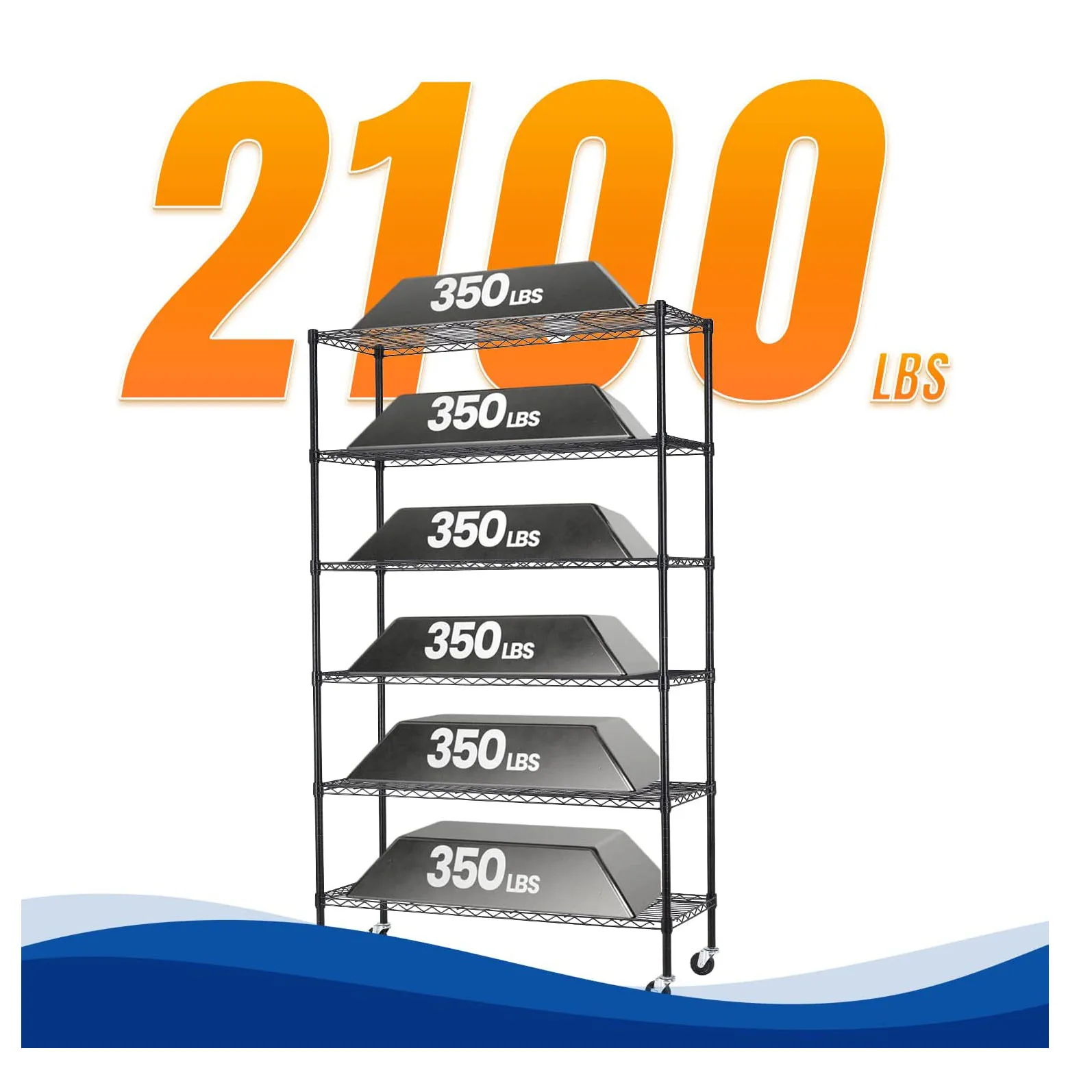 Multipurpose 6 Tier Metal Shelves Adjustable Steel Wire Shelving Unit Rack For Garage Pantry