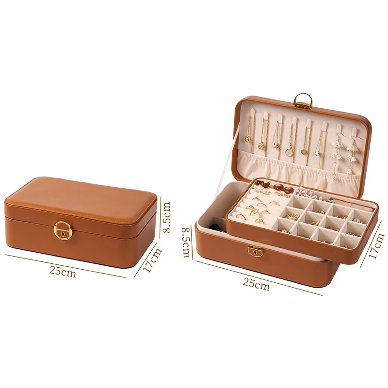 Wholesale Factory Price Double Layer Jewellery Box Multi-function PU Leather Jewelry Storage Box With Lock