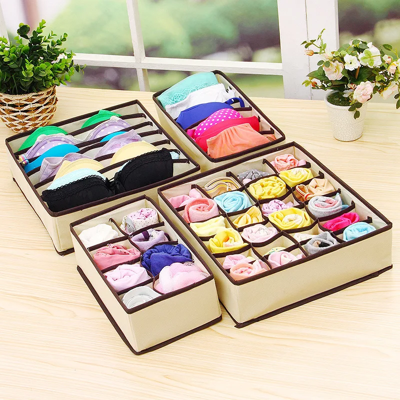 Drawer Organizer Storage Boxes Foldable Dividers Closet Underwear Bra Socks Cloth Organizers 4 Pieces