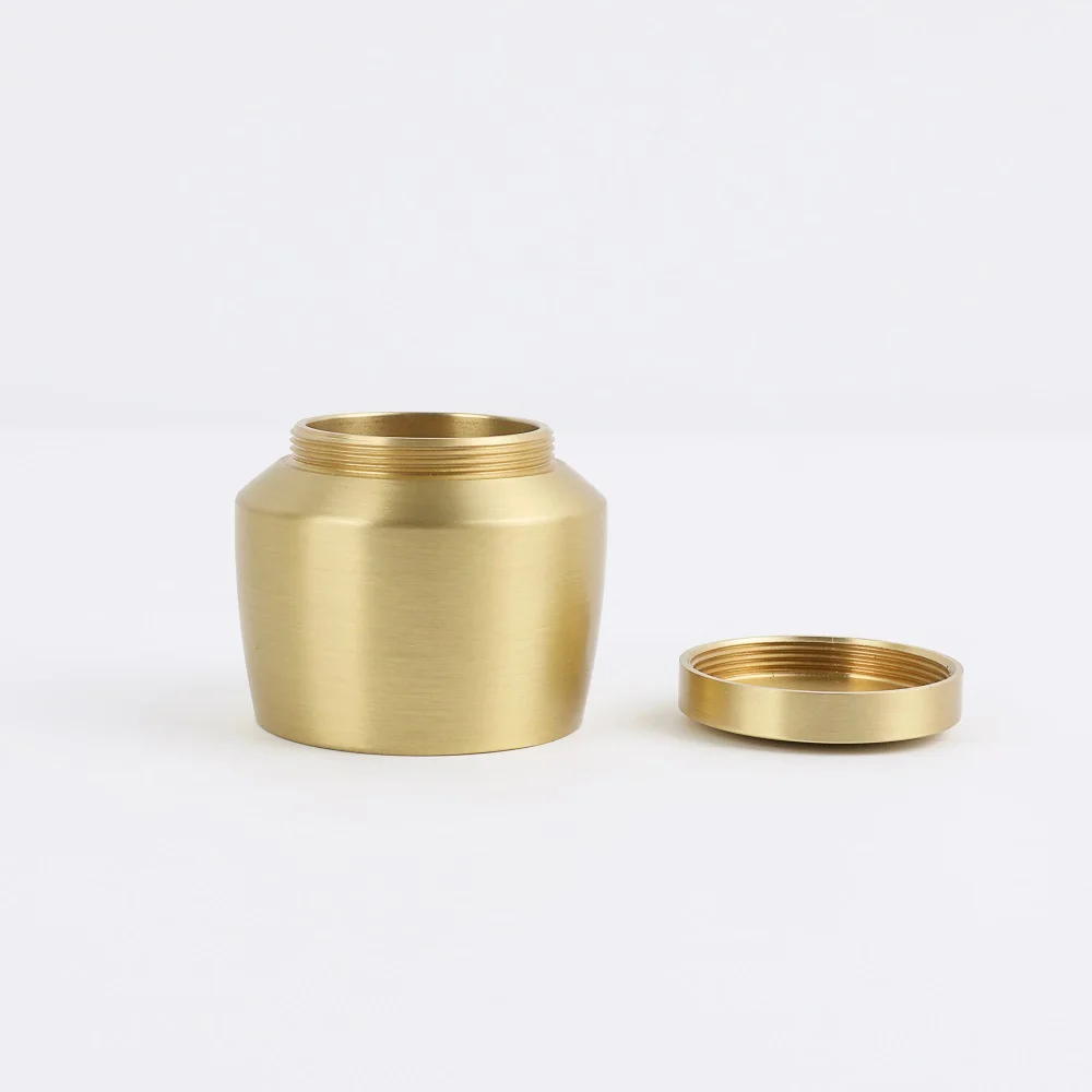 Maxery Copper Storage Box Gold Color Powder Container Box Round Vanity Countertop Storage Organizer Tea Caddy