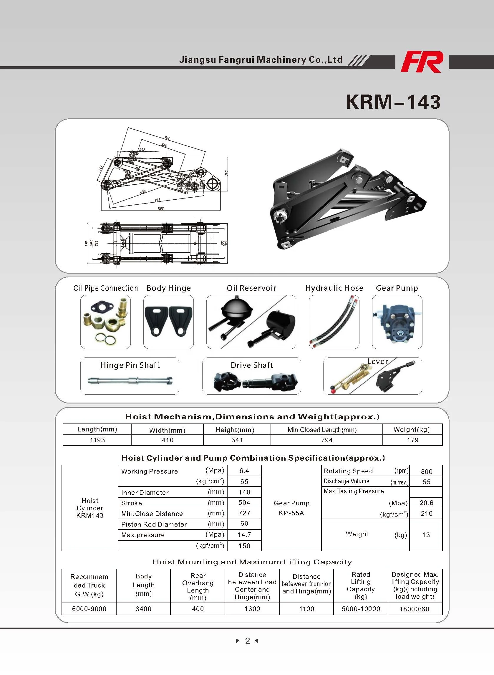 
high quality Krm143 Hoist krm for dump truck With Good Service 