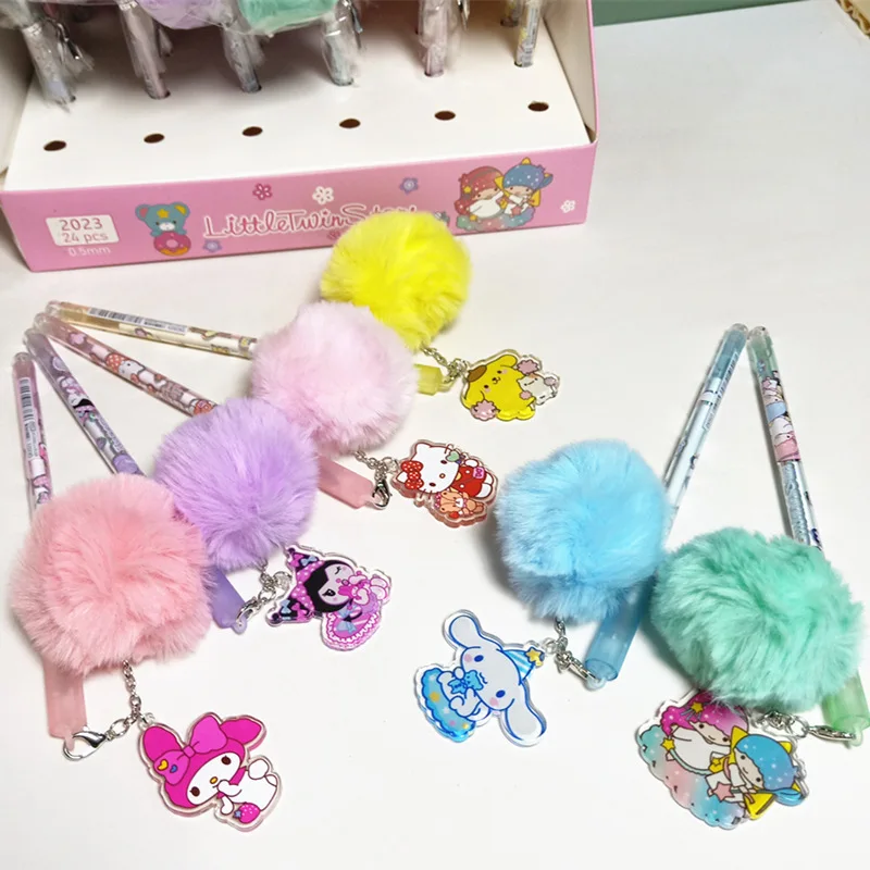 YuBon 24pc/box Kawaii sanrioed Pen Set anime Cute 0.5mm Gel Pen with a plush toy Japanese Stationery School Supply Pen wholesale