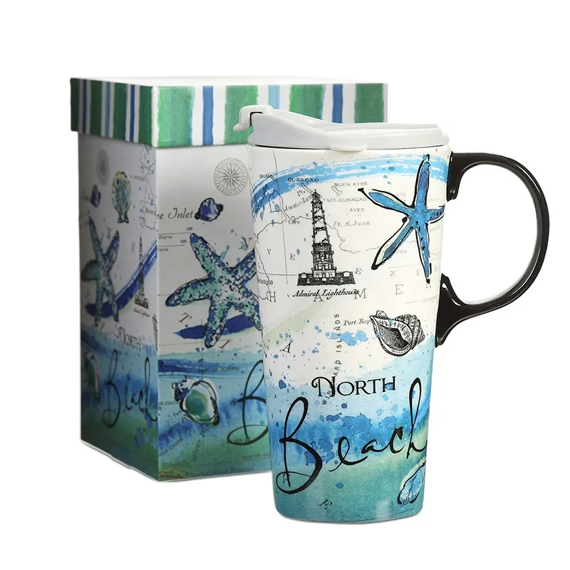 Cypress Mug Blue Water Cup Coffee Ceramic with Rubber Sealing Lid New Ocean Romantic Home Hot Color Changing Ceramic Cup Mugs