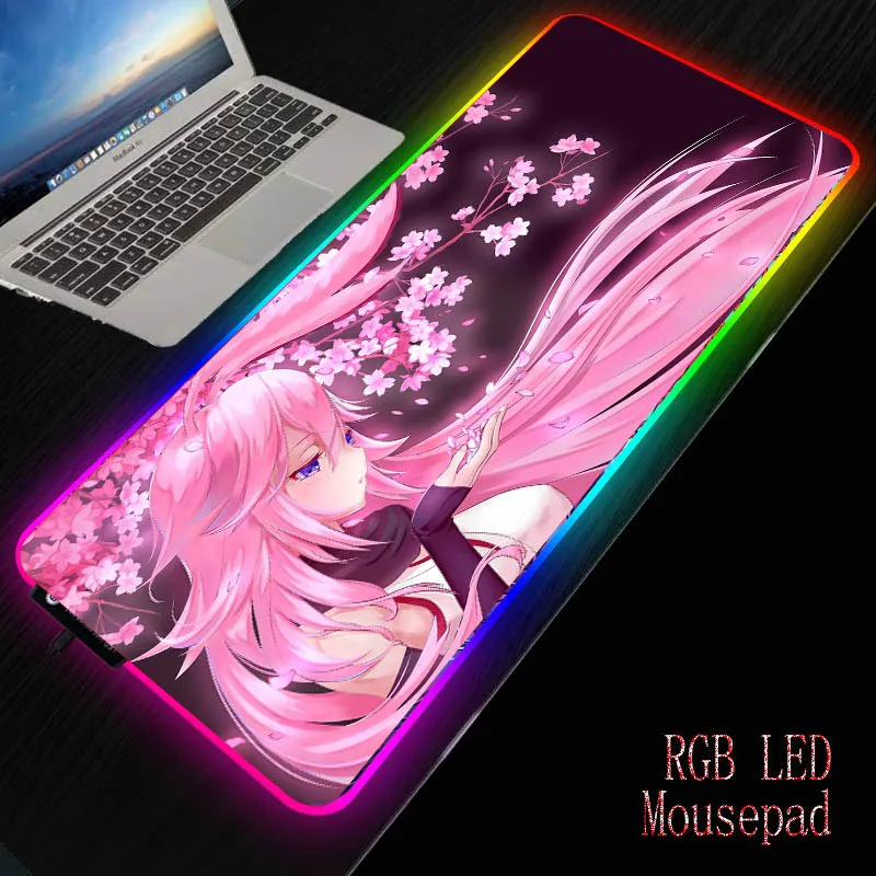 900x400/350X600mm Anime Mouse Pad Pink Rgb Flower Hair GirlLED Lighting Mousepad Gamer Computer Desk Mat Pad