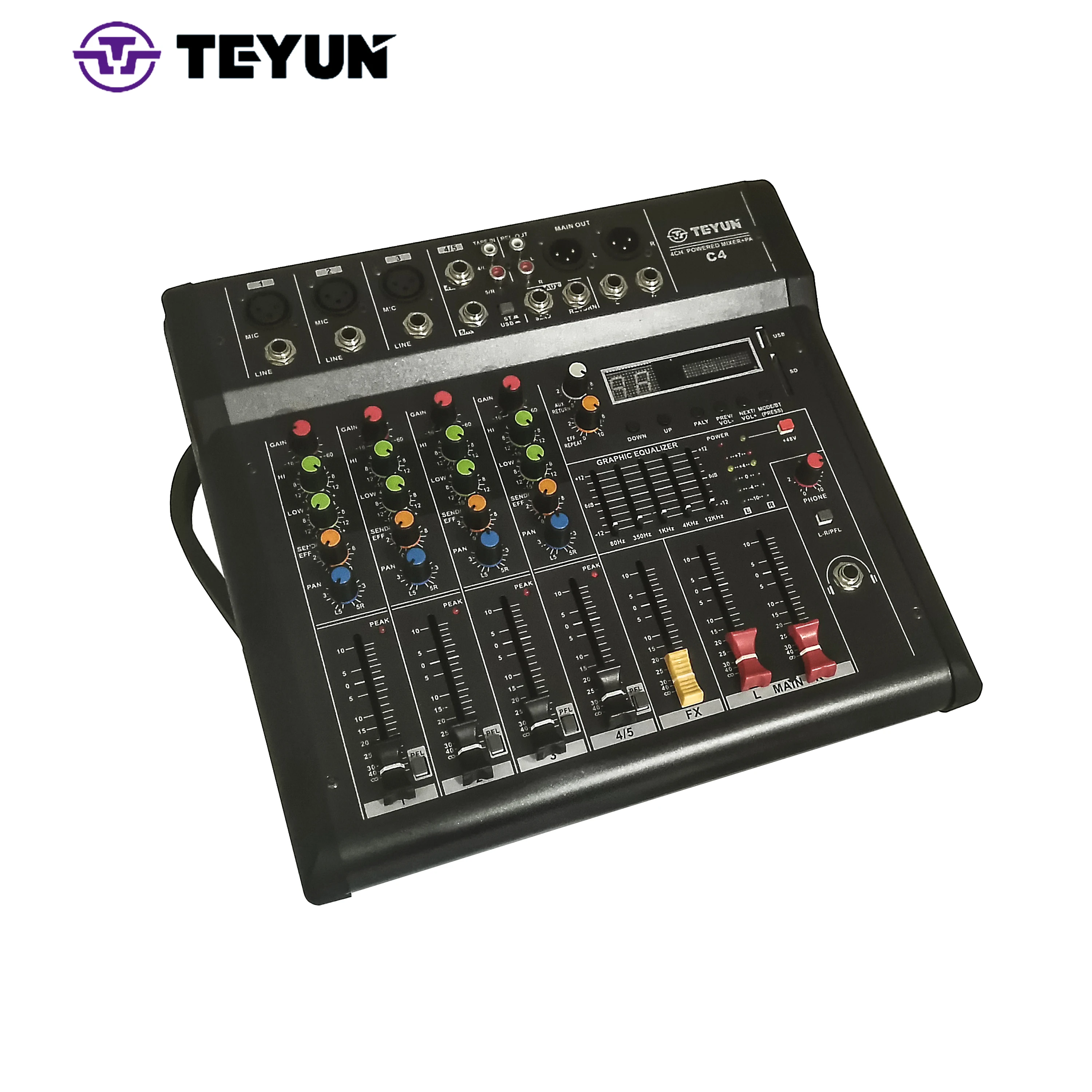 TEYUN  C4  Professional Mixer Power Amplifier all-in-one machine KTV karaoke post level Audio home power Amplifier