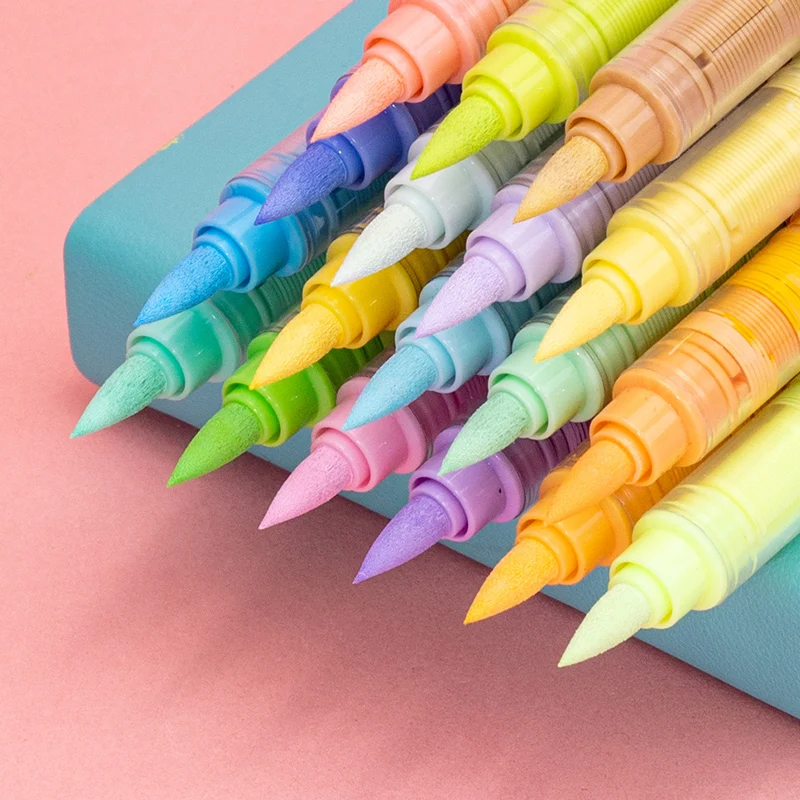 Soft Macaron and Skin Tone Colors Acrylic Paint Markers Art Painting Brush Tips Paint Pens for Rock