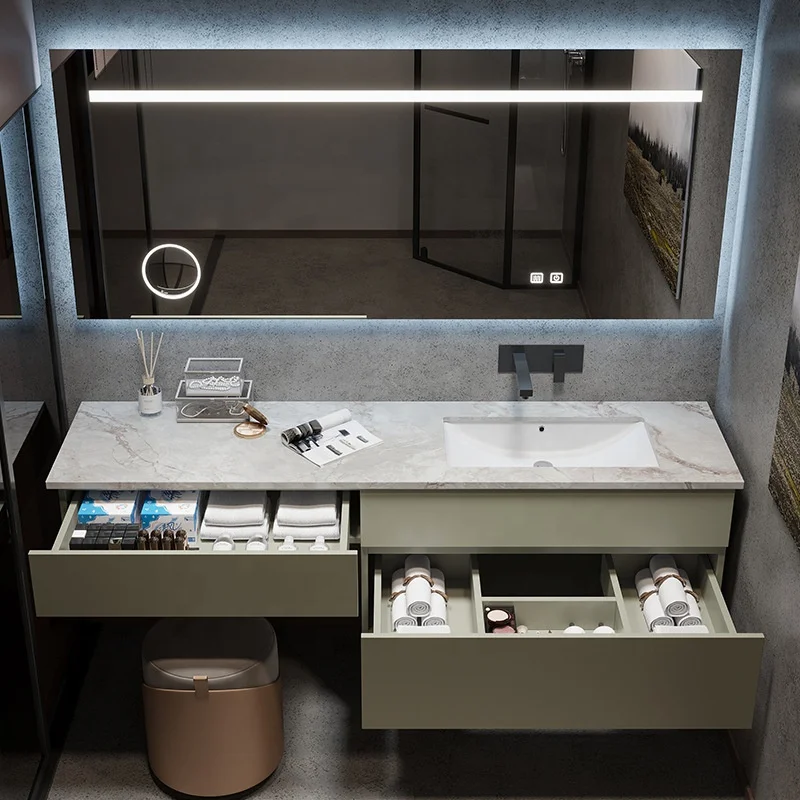 Light luxury Slate One Basin Bathroom Cabinet Combination Modern Minimalist Bathroom Washbasin Hand Wash Basin Dresser