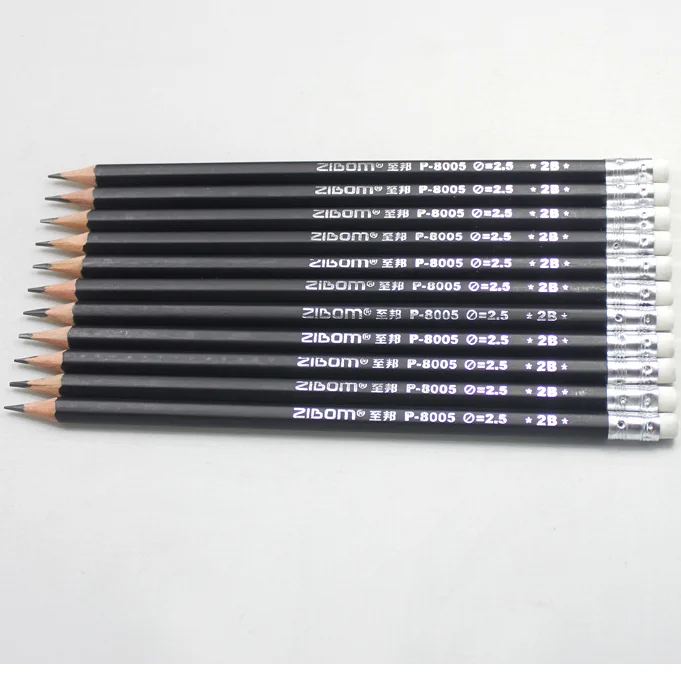 Wholesale 2B sketch wooden pole rubber pencil primary school stationery