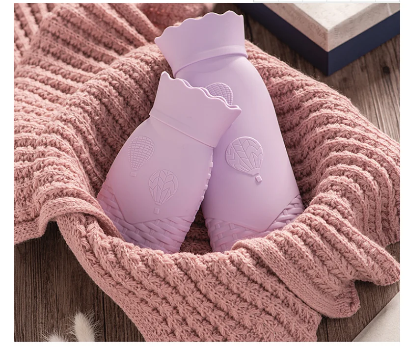 Cheap Reusable Microwave Heating Silicone Hot Water Bag Hand Warmer with Knit Cover