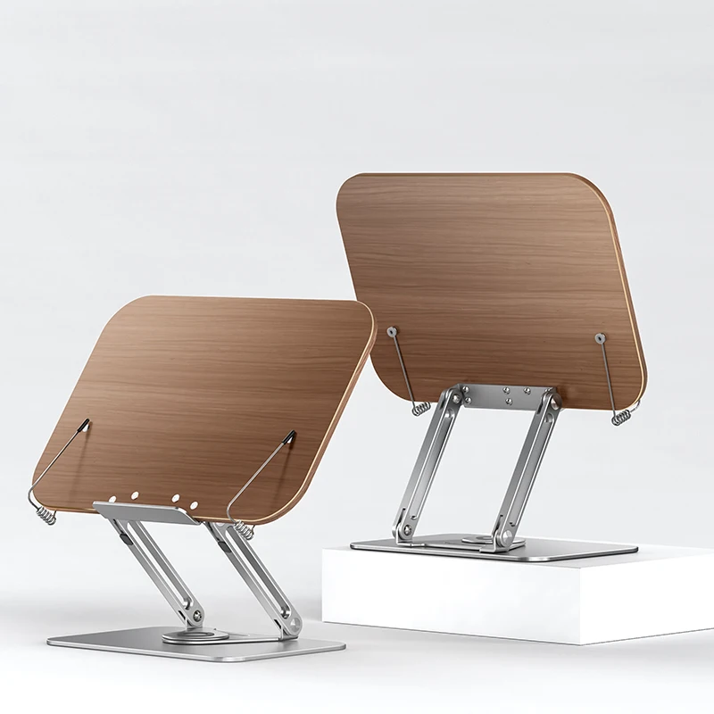 Boneruy R10 Home Office Supplies Desktop Aluminum Alloy Wooden 360 Rotatable Angle Height Adjustable Reading Book Stand