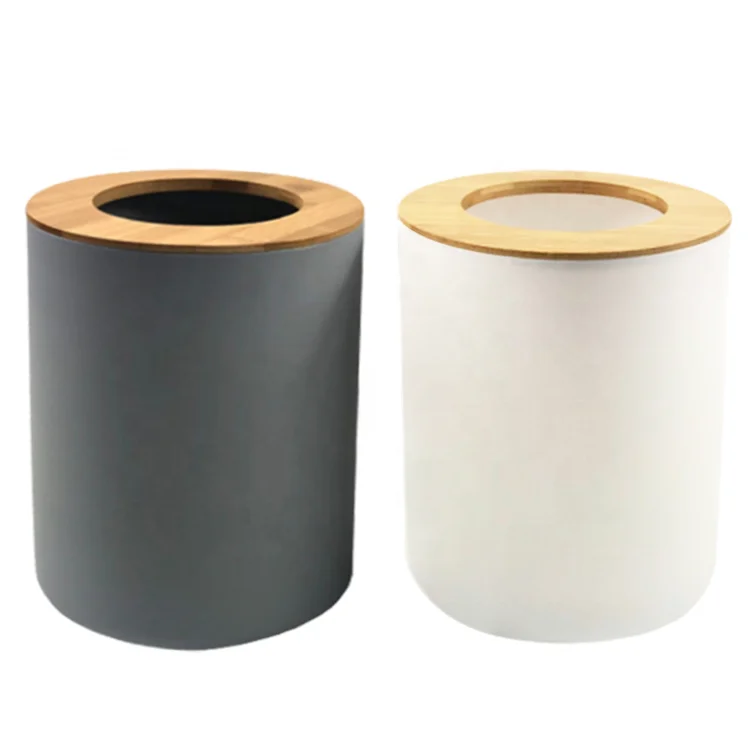 Kitchen Hotel Bamboo Trash Can Open top Waste Bin Dustbin Stainless Steel Pedal Trash Can