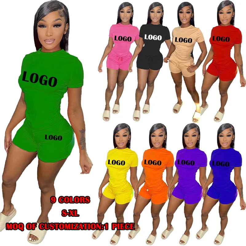 High Quality Women 2 Piece Jogger Sets Plain Short Sleeve T Shirt And Short Set Biker Tracksuits Outfits 2 Piece Short Set